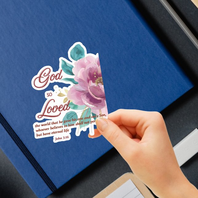 Pegatina Juan 3:16 Dios tan querido verso de la Biblia flor (Subido por el creador)