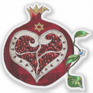 Pegatina Judaica Pomegranate Heart Hanukkah Rosh Hashanah