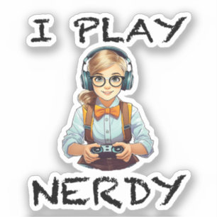 Pegatina Juego al chica de los jugadores nerds