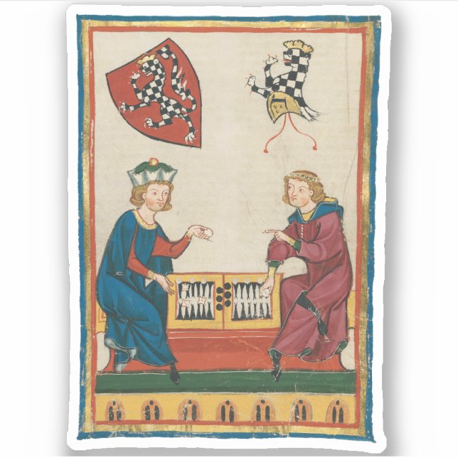 Pegatina Juego Backgammon, Arte Medieval del Siglo XIV (Anverso)