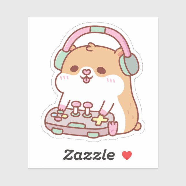 Pegatina Juego Cute Gamer Hamster Jugando Videojuegos (Hoja)