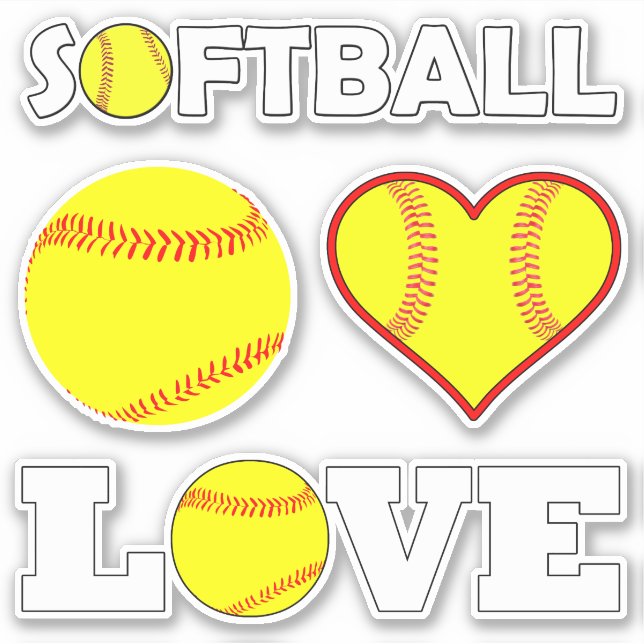 Pegatina Juego de 4 Fastpitch Softball Player Love Sports (Anverso)