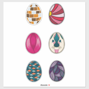 Pegatina Juego de 6 Huevos de Pascua Coloridos