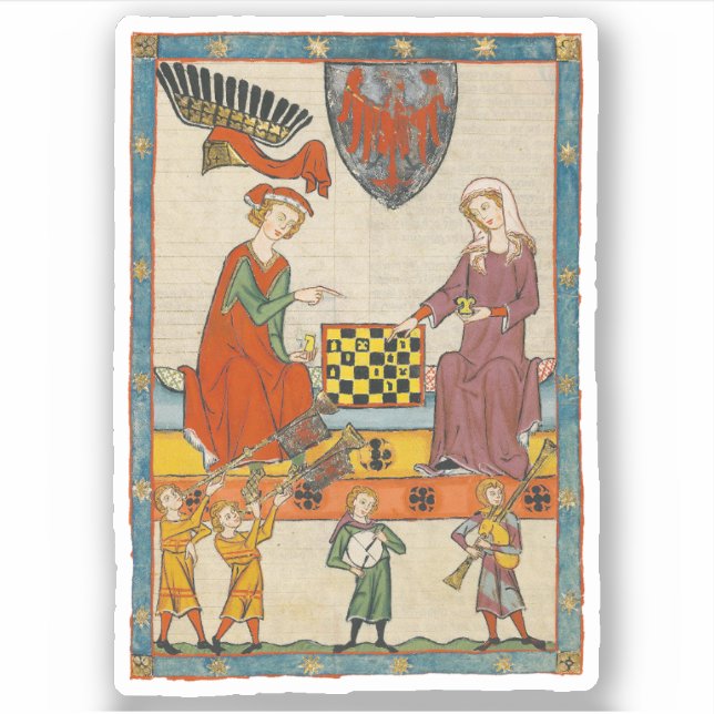 Pegatina Juego de Ajedrez Códice Manesse siglo XIV (Anverso)