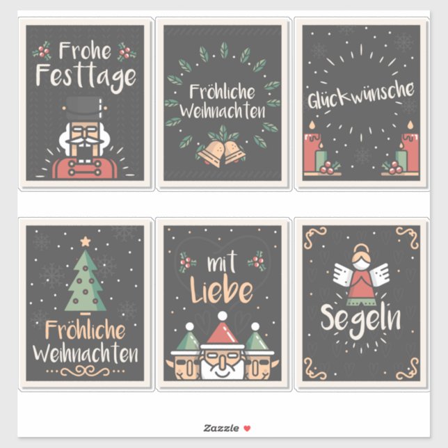 Pegatina Juego de cartas de Navidades alemán Fröhliche Weih (Hoja)