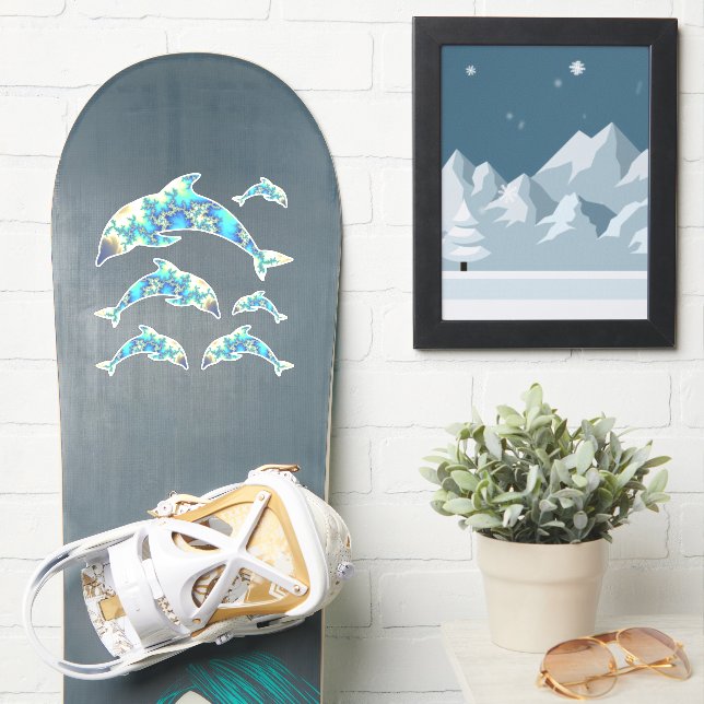 Pegatina Juego de delfines fractales Groovy Blue y Yellow F (snowboard)