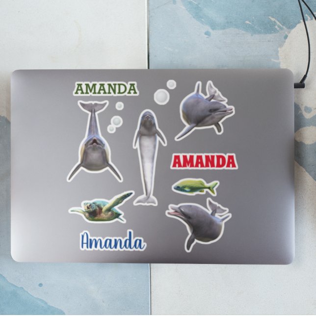 Pegatina Juego de monograma de delfines de vida marina (Subido por el creador)
