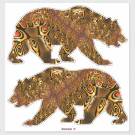 Pegatina Juego de Oro brillante y Oso Fractal Naranja