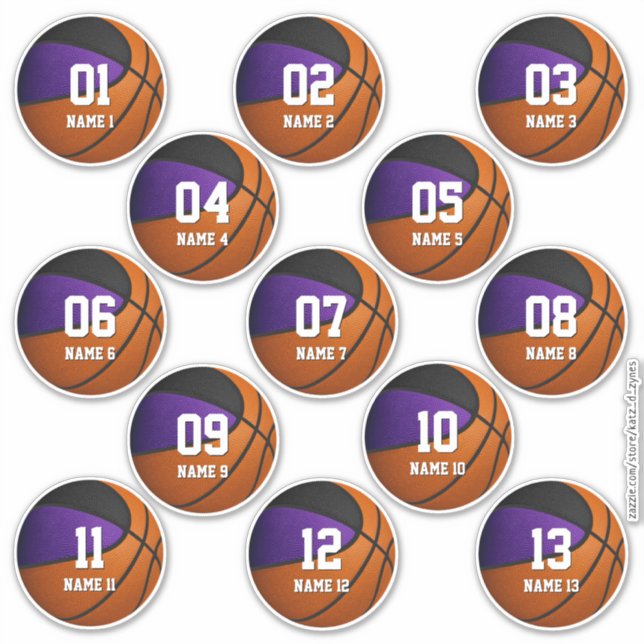 Pegatina juego negro morado de 13 niños baloncesto (Anverso)