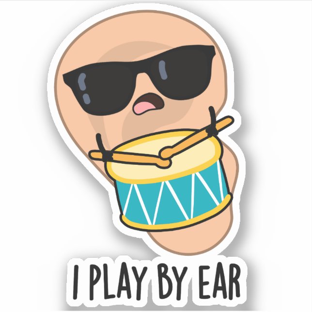 Pegatina Juego Por Ear Funny Drummer Pun (Anverso)