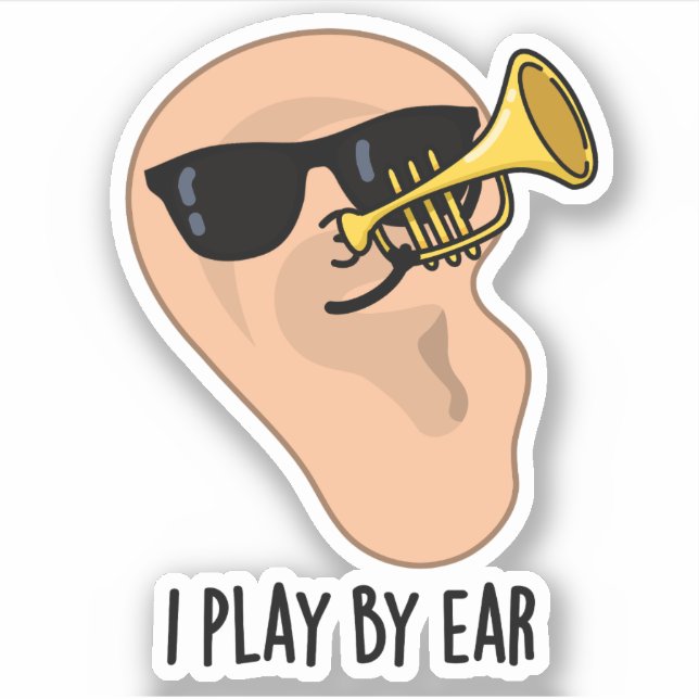 Pegatina Juego Por Ear Funny Music Pun (Anverso)