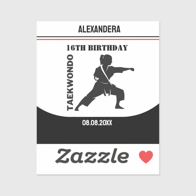 Pegatina Jugador de Taekwondo, Regalo de cumpleaños, Karate (Hoja)