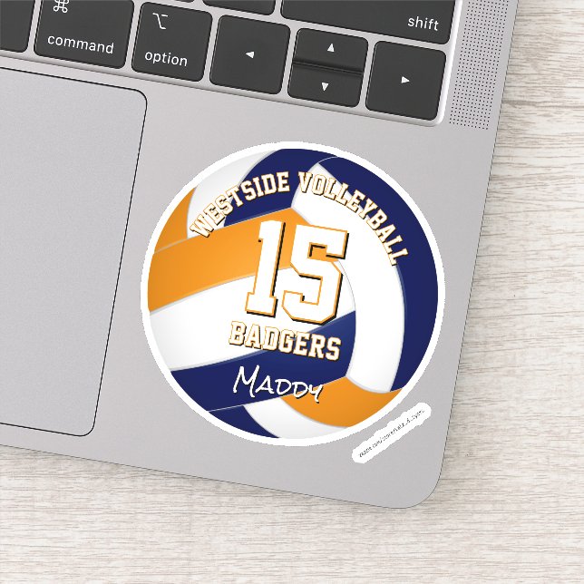 Pegatina jugador de voleibol en equipo naranja azul (Detalle)