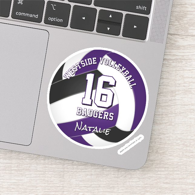 Pegatina jugador de voleibol en equipo negro morado (Detalle)