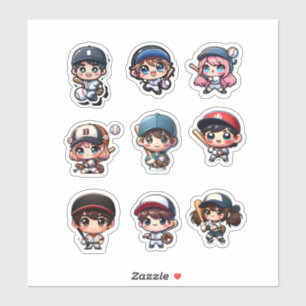Pegatina Jugadores de béisbol Kawaii