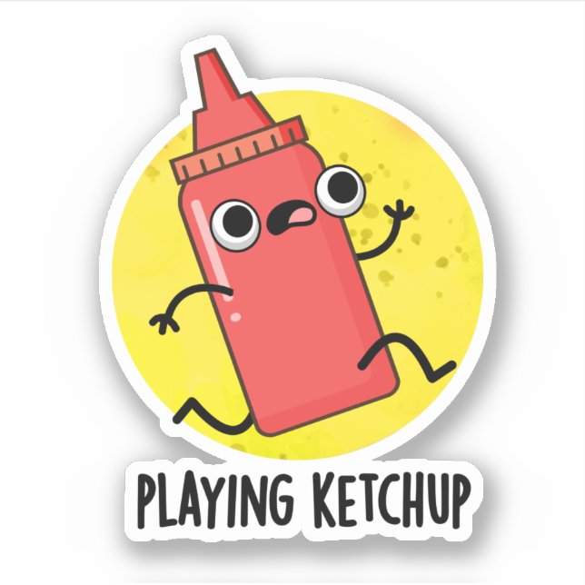 Pegatina Jugando Ketchup Gracioso Salsa Pun (Anverso)