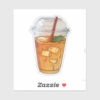 Pegatina jugo con hielo en taza de plástico