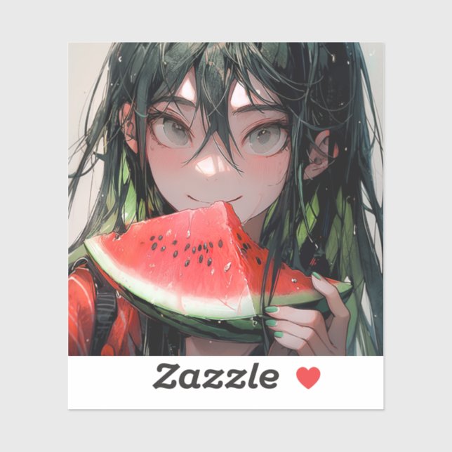 Pegatina Juicy Summer Watermelon Anime Chica (Hoja)