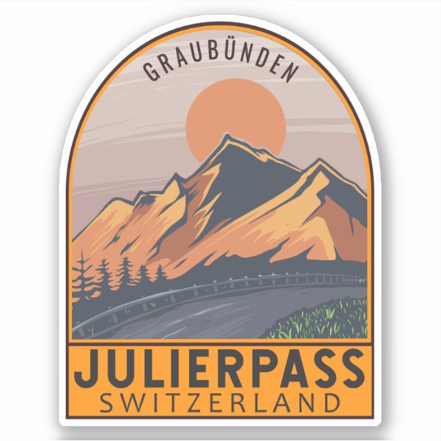 Pegatina Julier Pass Suiza Retro Travel Emblem (Anverso)