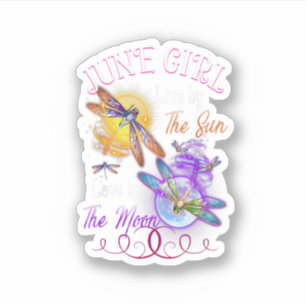 Pegatina June Chica Lover Moon Dragonfly Funny Cumpleaños