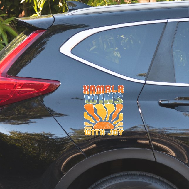 Pegatina Kamala gana con alegría retro Boho Harris Walz (Lado del coche)