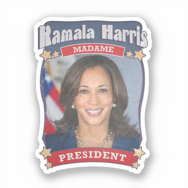 Pegatina Kamala Harris Madame President Card (Anverso)