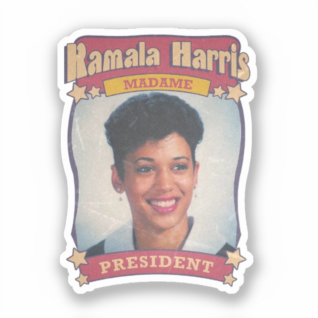 Pegatina Kamala Harris Madame President Retro (Anverso)
