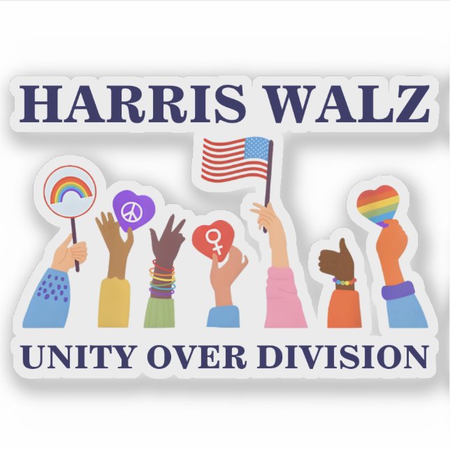 Pegatina Kamala Harris Tim Walz Unidad por la división (Anverso)