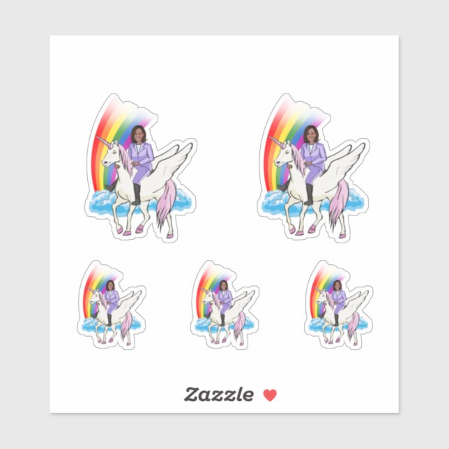 PEGATINA KAMALA HARRIS UNICORN Y RAINBOW (Hoja)
