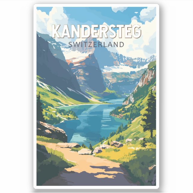Pegatina Kandersteg Suiza Viaje al arte Vintage (Anverso)