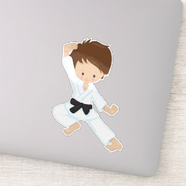 Pegatina Karate Boy, Cute Boy, Black Belt, Brown Hair