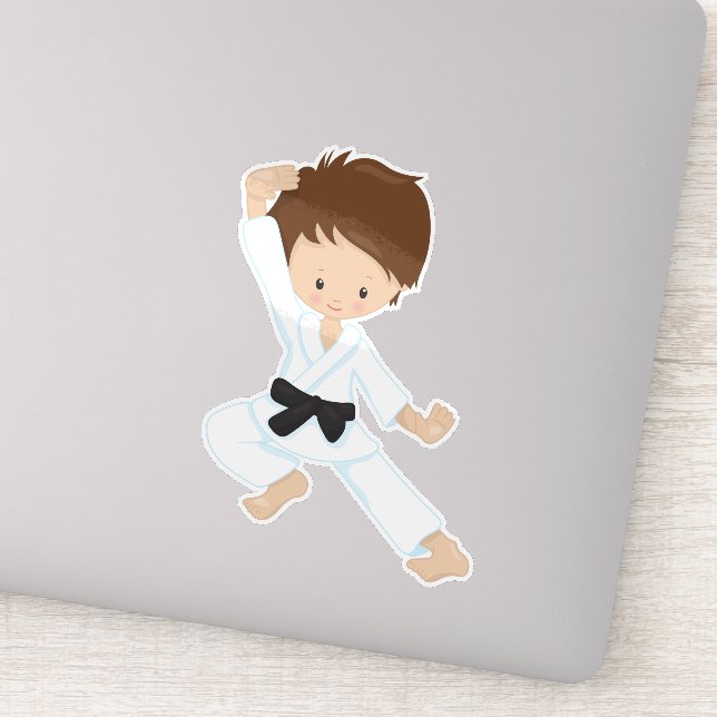 Pegatina Karate Boy, Cute Boy, Black Belt, Brown Hair (Detalle)