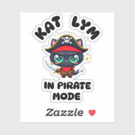 Pegatina Kat Lym Cute Black Cat Pirate Art