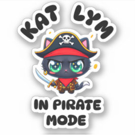 Pegatina Kat Lym Cute Black Cat Pirate Art