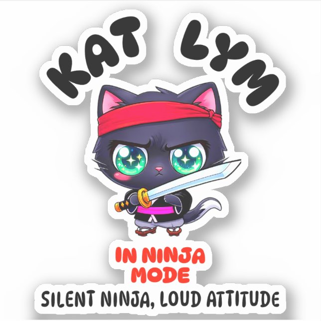 Pegatina Kat Lym In Ninja Mode Black Cat (Anverso)