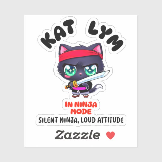 Pegatina Kat Lym In Ninja Mode Cat Sticker (Hoja)