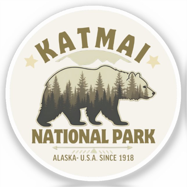 Pegatina Katmai National Park Alaska Since 1918 (Anverso)