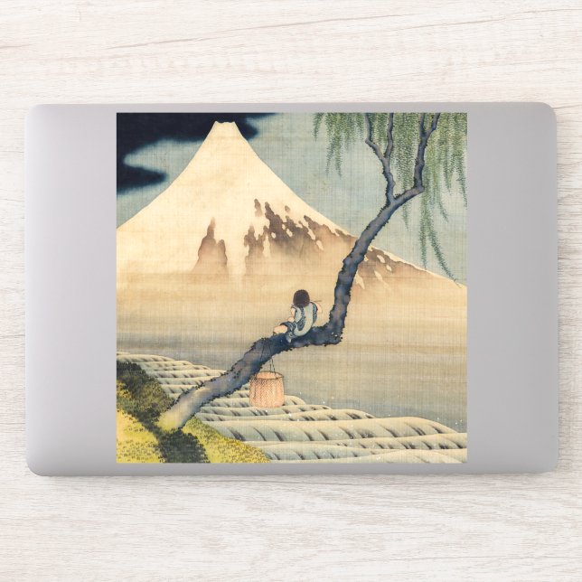 Pegatina Katsushika Hokusai - Muchacho viendo el Monte Fuji (Ordenador)