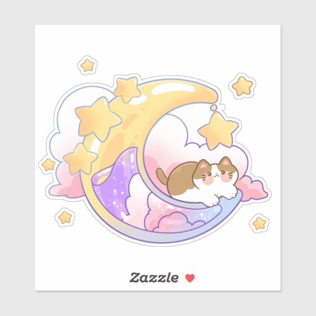 Pegatina Katze auf dem Mond (Hoja)