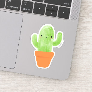Pegatina kawaii acuarela cactus botánico