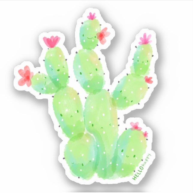Pegatina kawaii acuarela espinosa cactus peras botánico (Anverso)