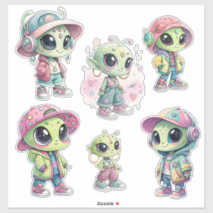 Pegatina Kawaii Alien Cartoon Pastel Verde Urbano