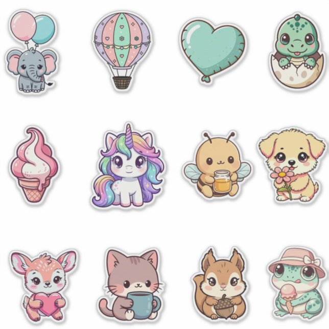 Pegatina Kawaii Animal Sticker Bundle – Cute Fantasy & Anim (Anverso)