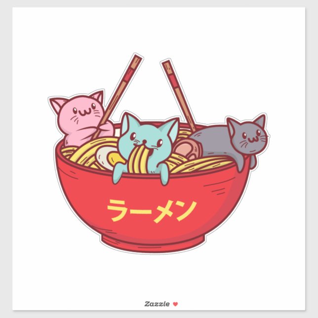 Pegatina Kawaii Anime Cat Gracioso Adorable Ramen japonés (Hoja)