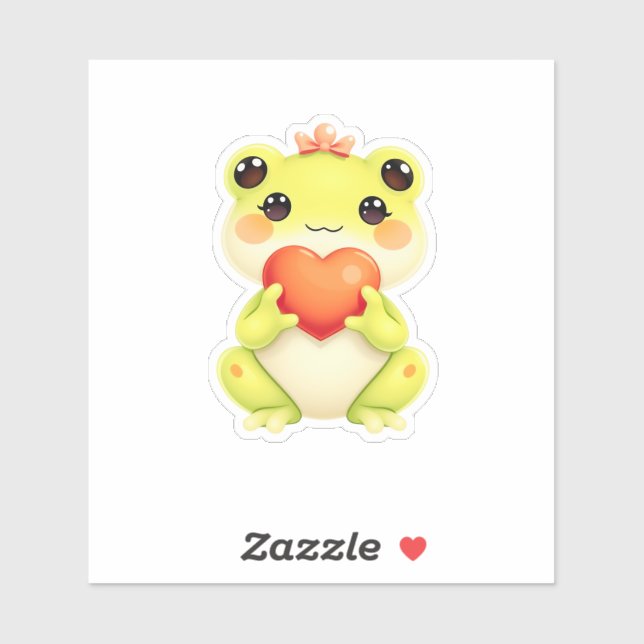Pegatina Kawaii Baby Frog Holding a Heart (Hoja)