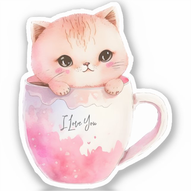 Pegatina Kawaii Blushing Pink Chibi Cat (Anverso)