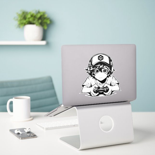 Pegatina Kawaii Boy Sticker – Cute Design (Ordenado portátil  en el escritorio)
