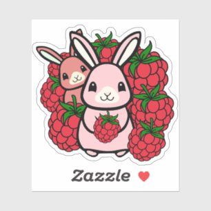 Pegatina Kawaii Bunnies y Frambuesas Rojas - Dulzura Afruta
