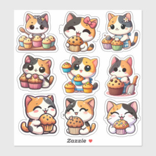 Pegatina kawaii calico cat muffin Personalizado-Pegatina de