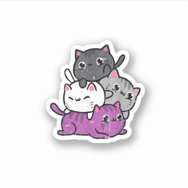 Pegatina Kawaii Cat Pile Ace Pride Vintage (Anverso)